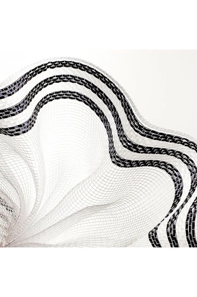 10" Border Stripe Metallic Mesh Ribbon: White/Black (10 Yards)