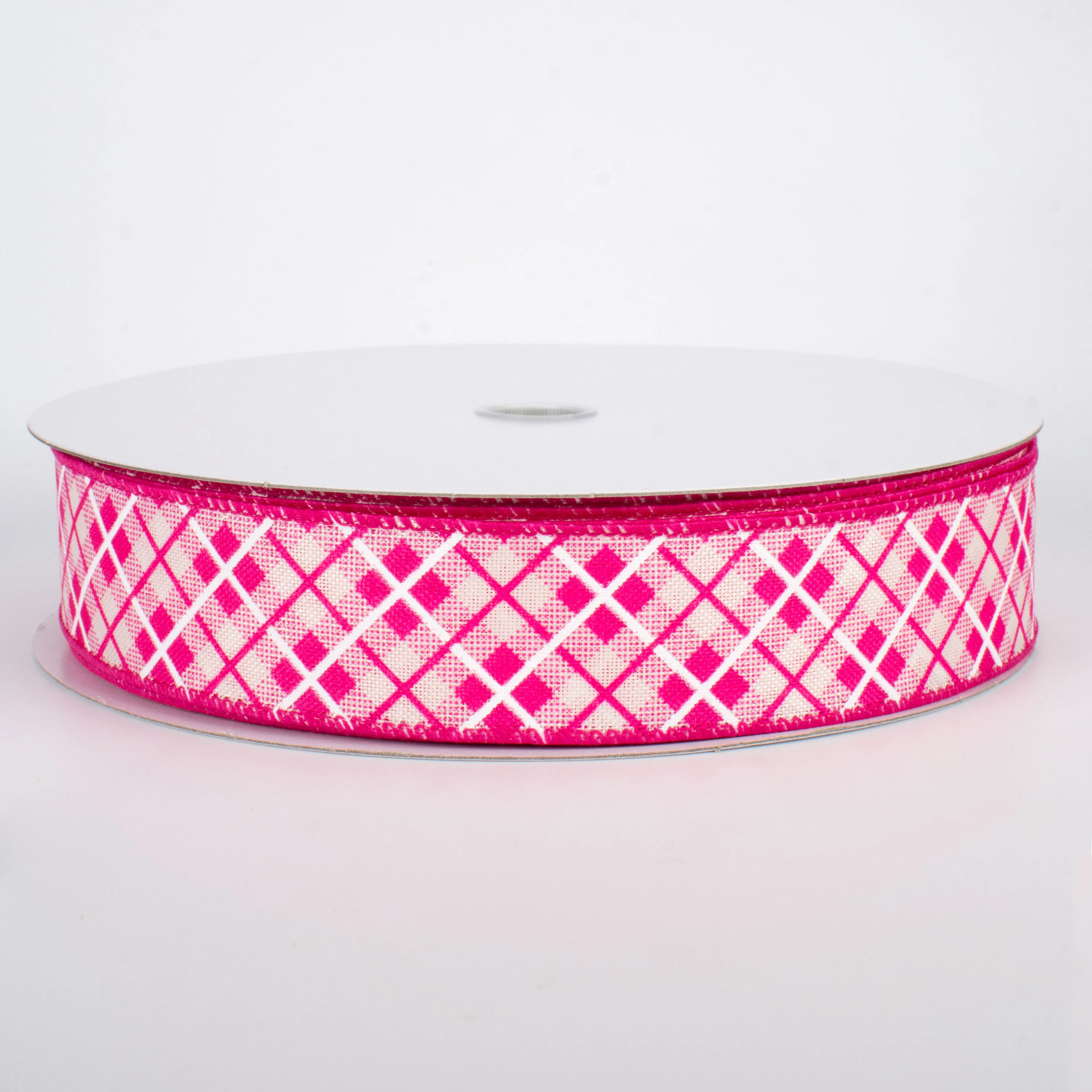 1.5" Argyle Plaid Ribbon: Pink (50 Yards)