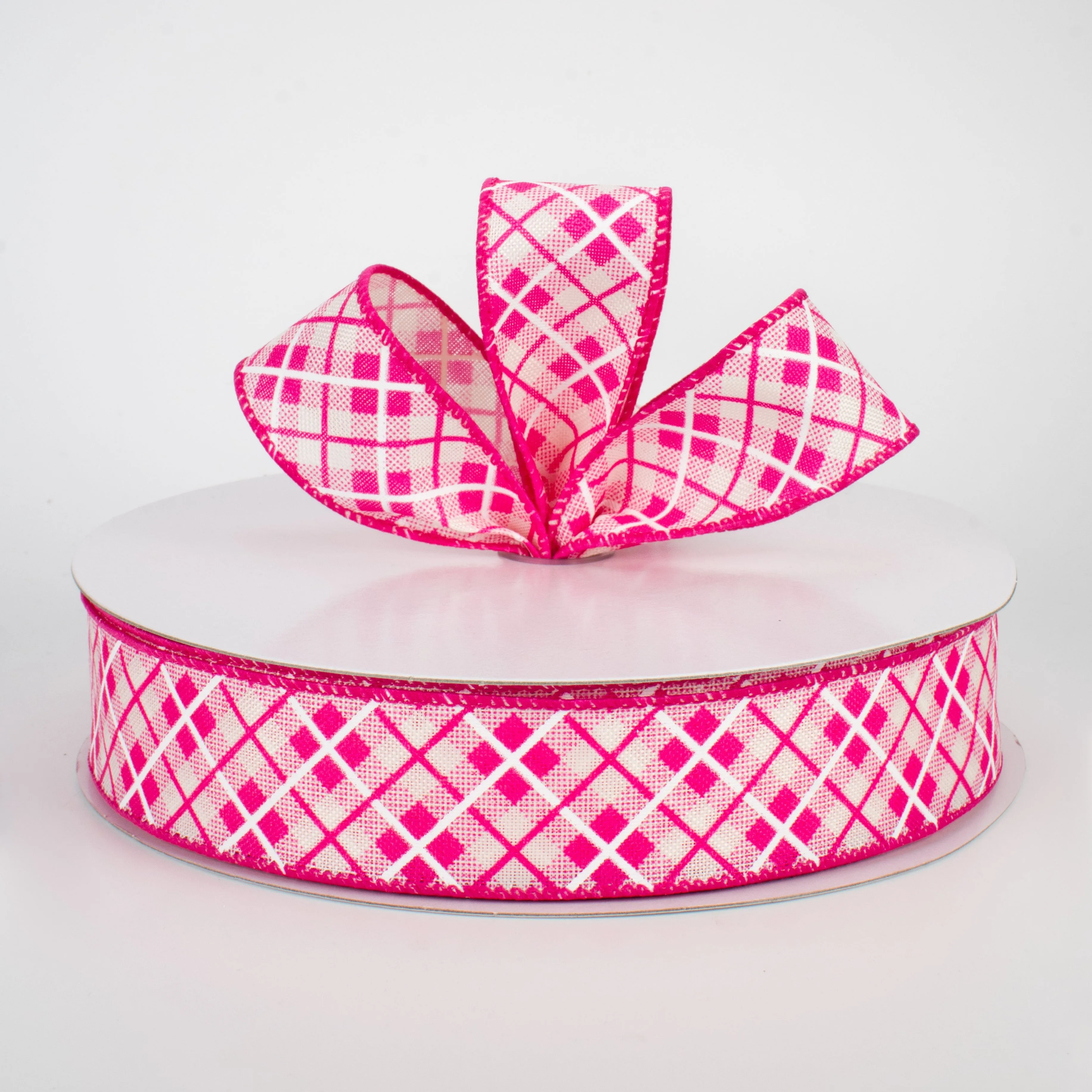 1.5" Argyle Plaid Ribbon: Pink (50 Yards)