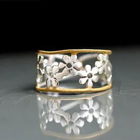 18k Gold & Silver Boho Flower Ring