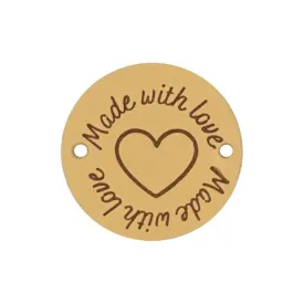 2 Stk. runde Lederlabel 3,5 cm - "Made with Love"