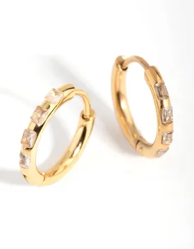 24 Carat Gold Plated Titanium Diamante Huggie Earrings