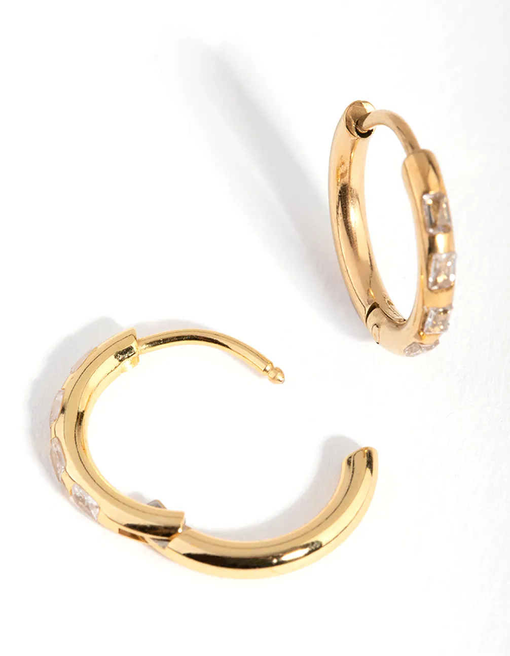 24 Carat Gold Plated Titanium Diamante Huggie Earrings