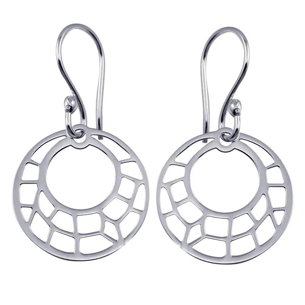 925 Sterling Silver Dangling Flat Round Design Earrings - TRE00002