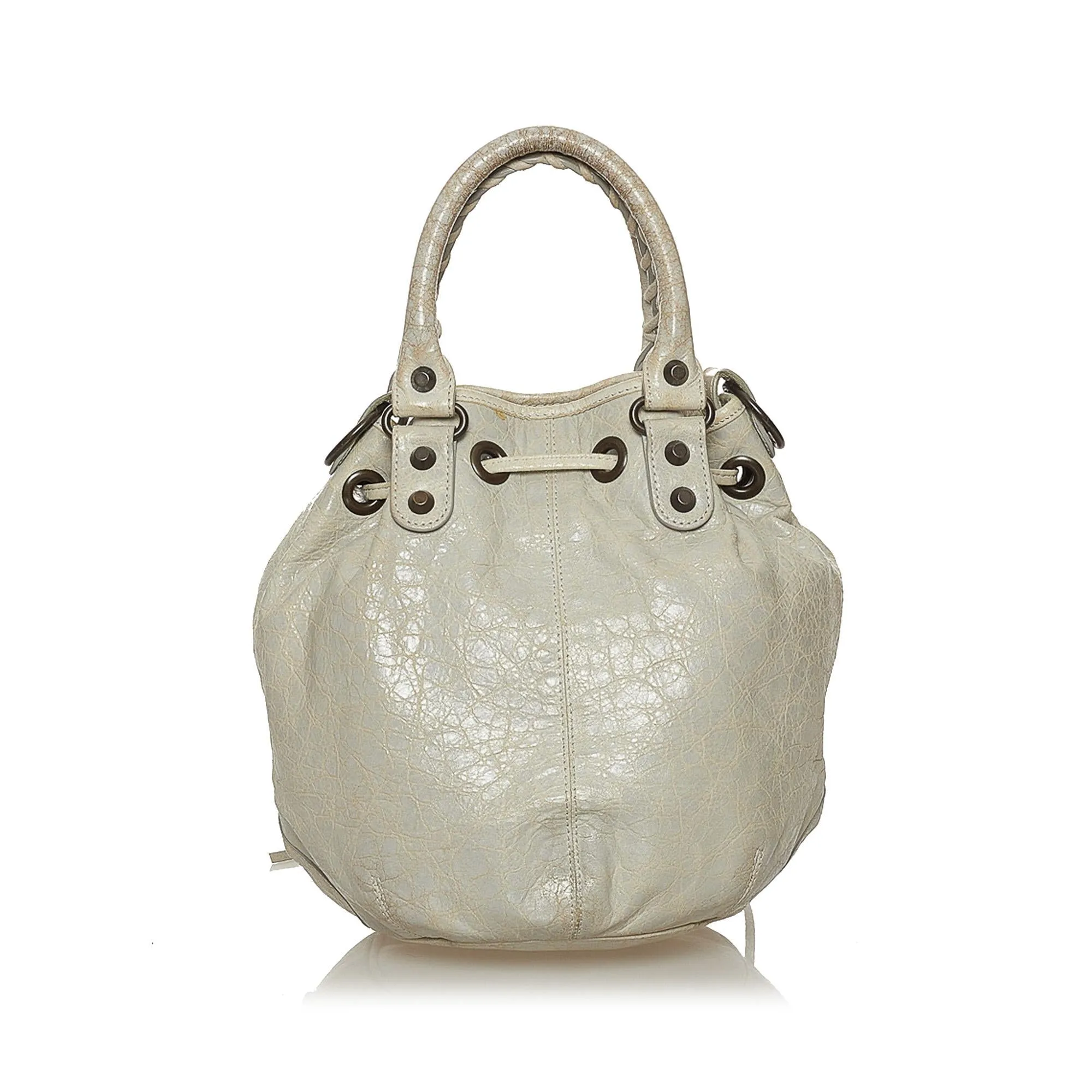 Balenciaga Motocross Pom Pom Leather Satchel