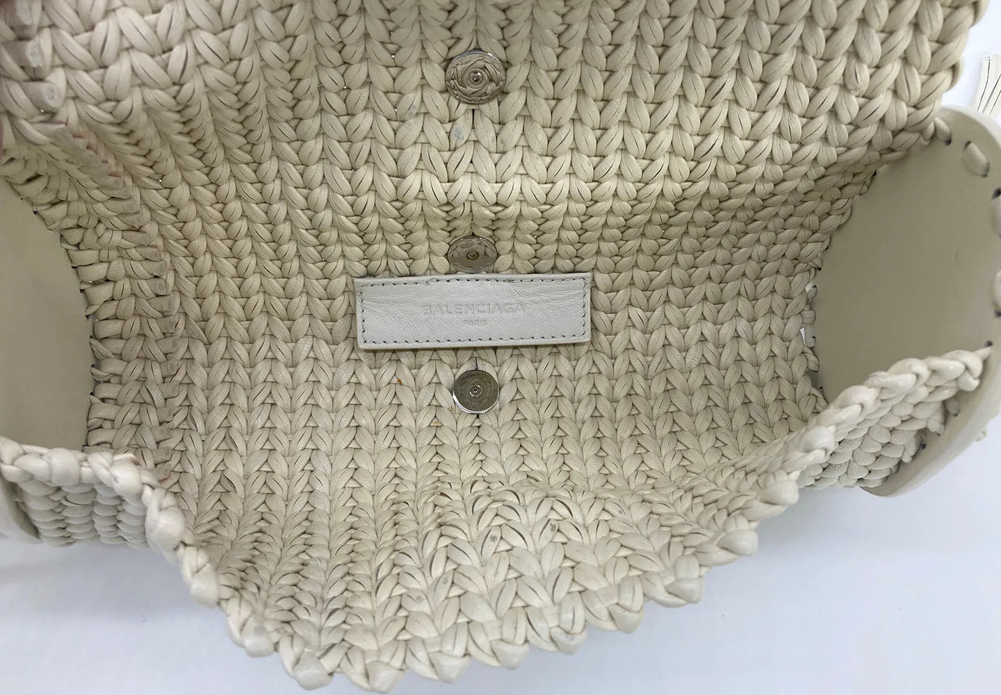Balenciaga White Leather Tresse Fringe Clutch
