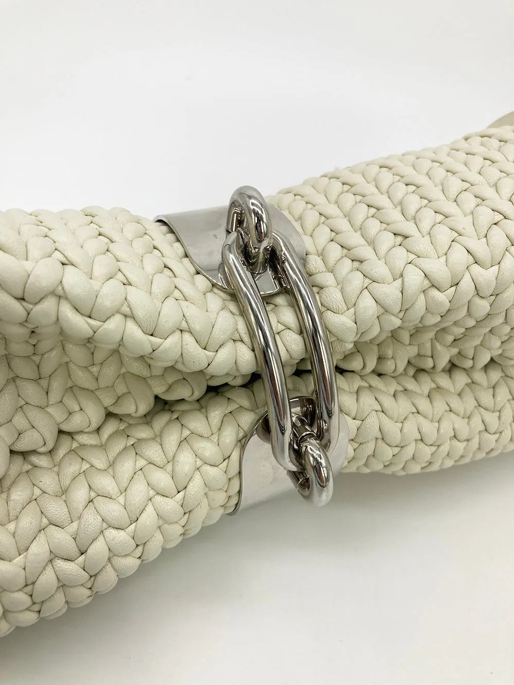 Balenciaga White Leather Tresse Fringe Clutch