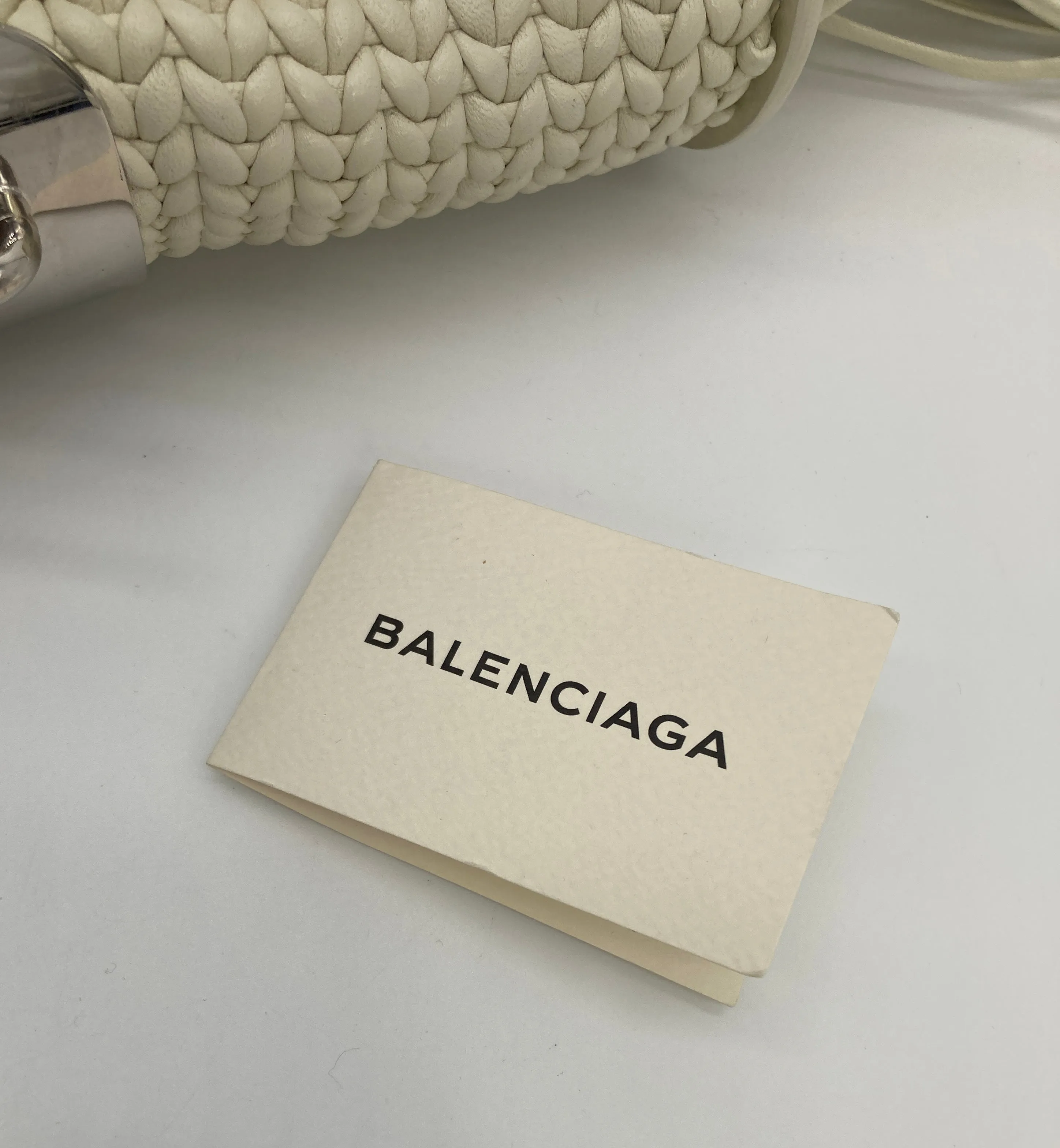 Balenciaga White Leather Tresse Fringe Clutch