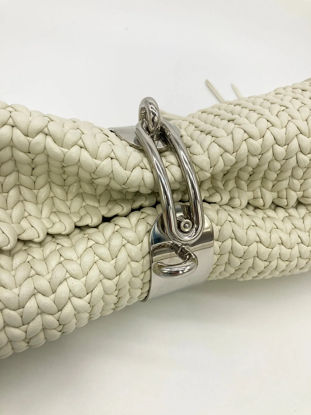Balenciaga White Leather Tresse Fringe Clutch