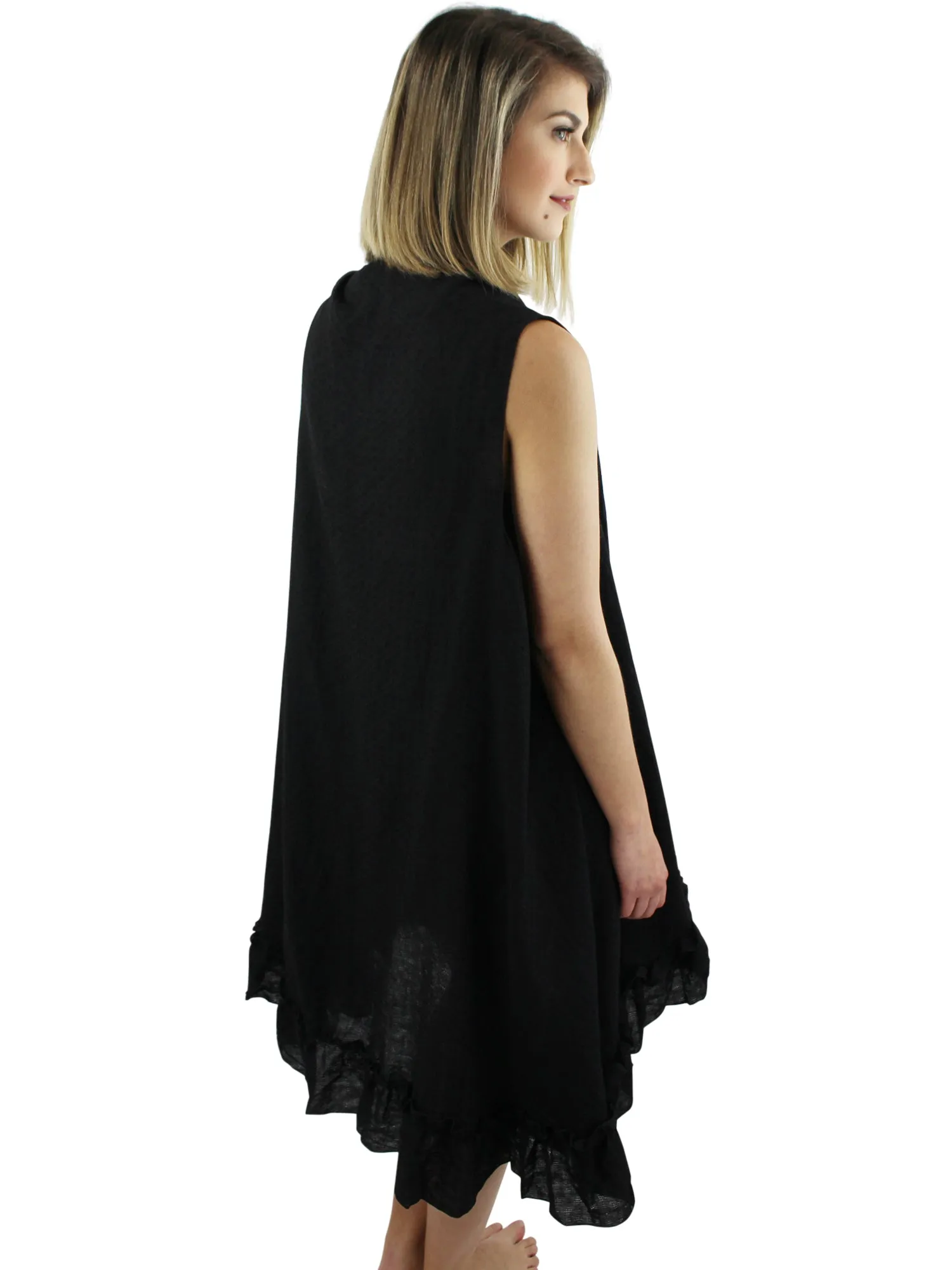 Black Sleeveless Ruffled Plus Size Beach Cover Up