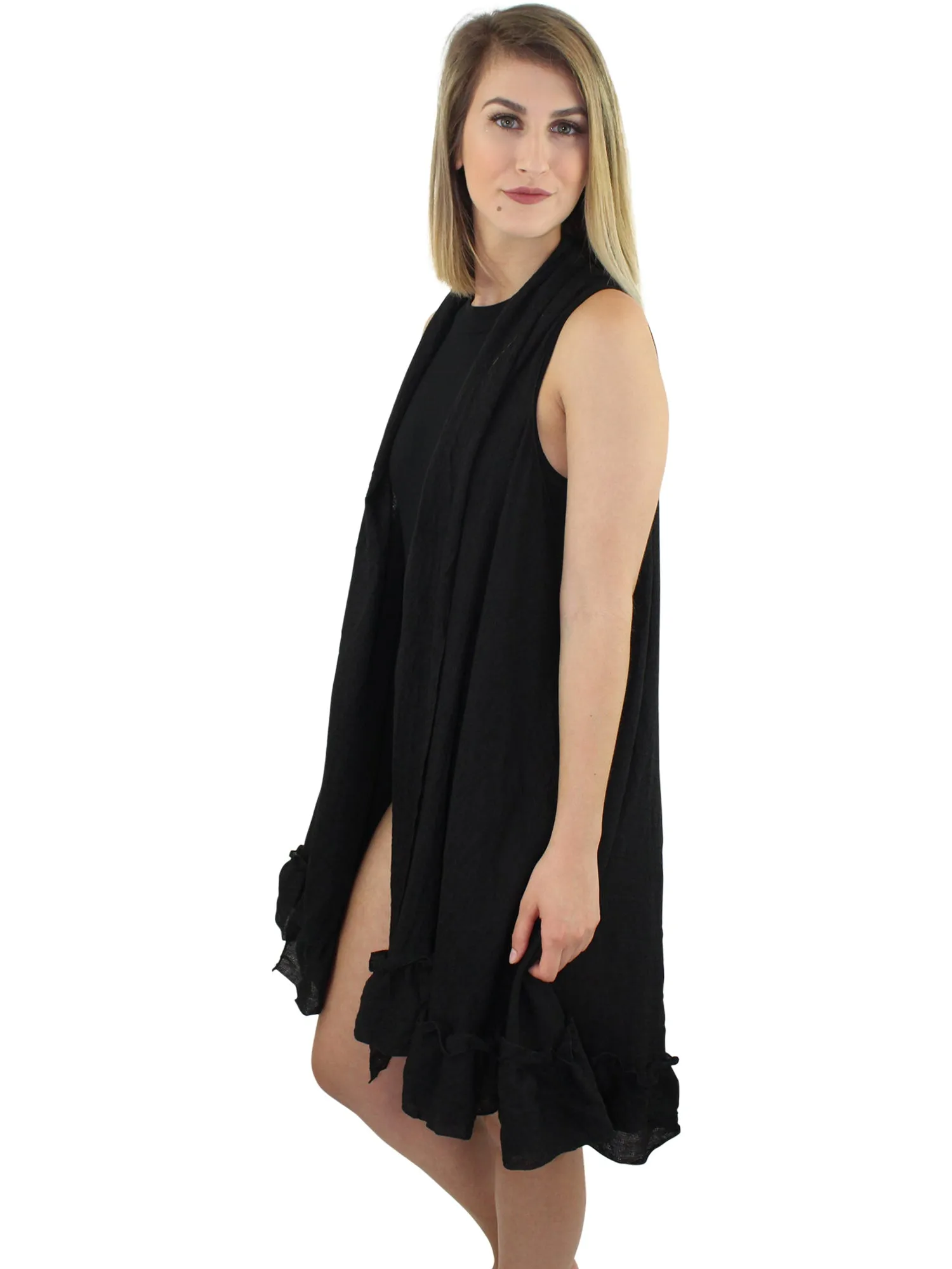 Black Sleeveless Ruffled Plus Size Beach Cover Up