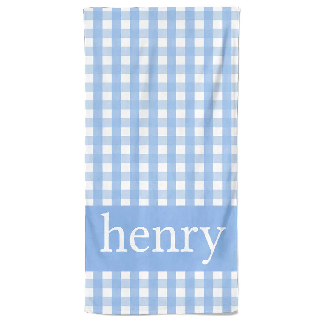 Blue Seersucker Personalized Kids Beach Towel