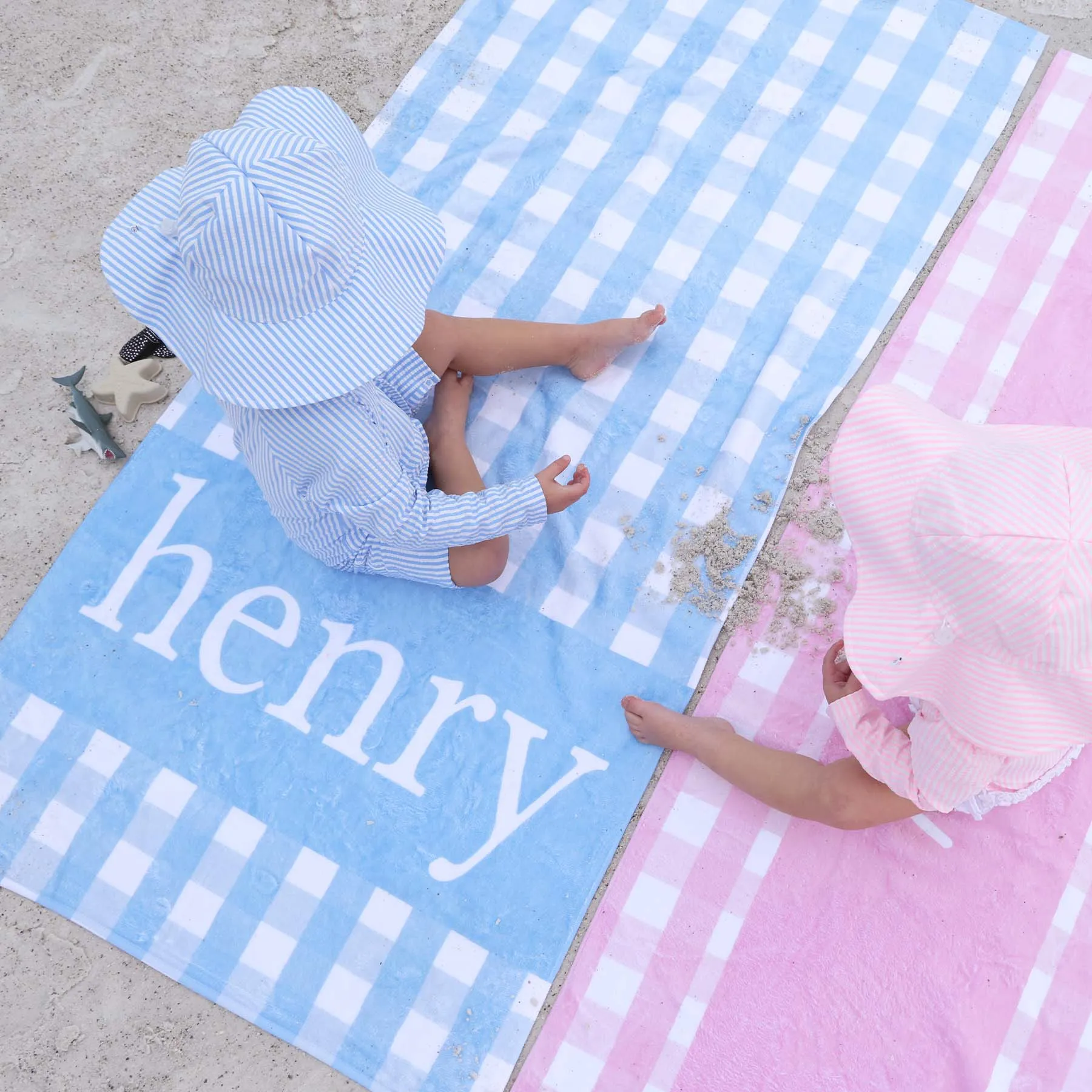 Blue Seersucker Personalized Kids Beach Towel