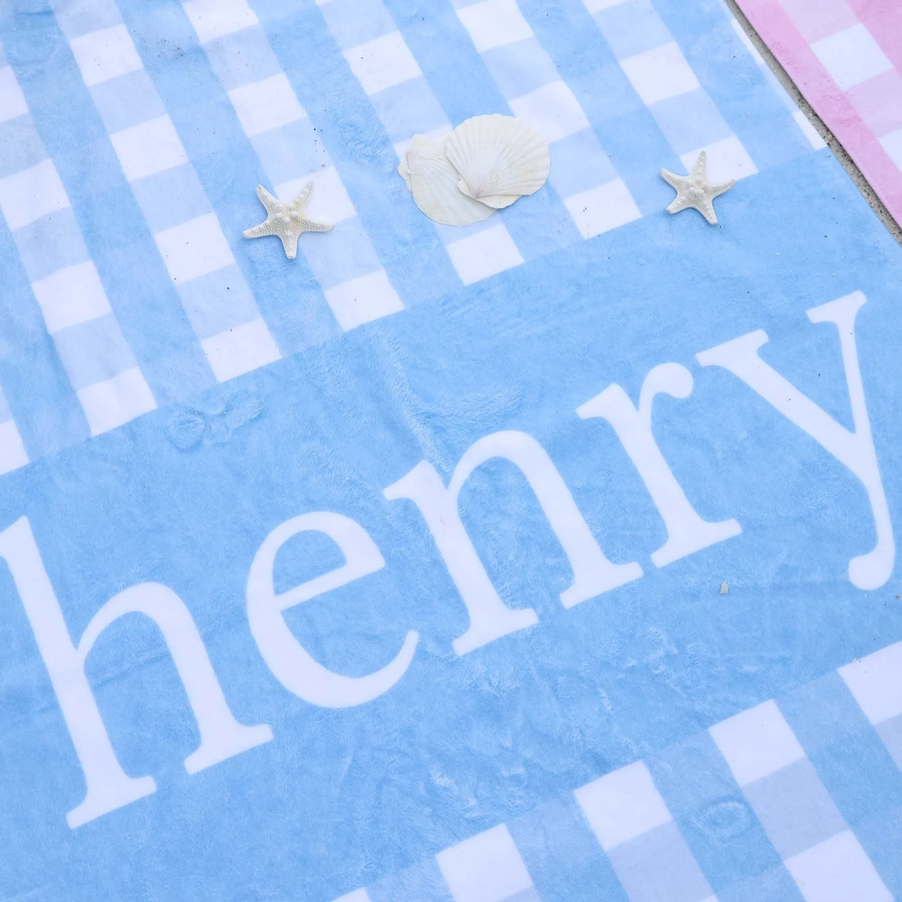 Blue Seersucker Personalized Kids Beach Towel