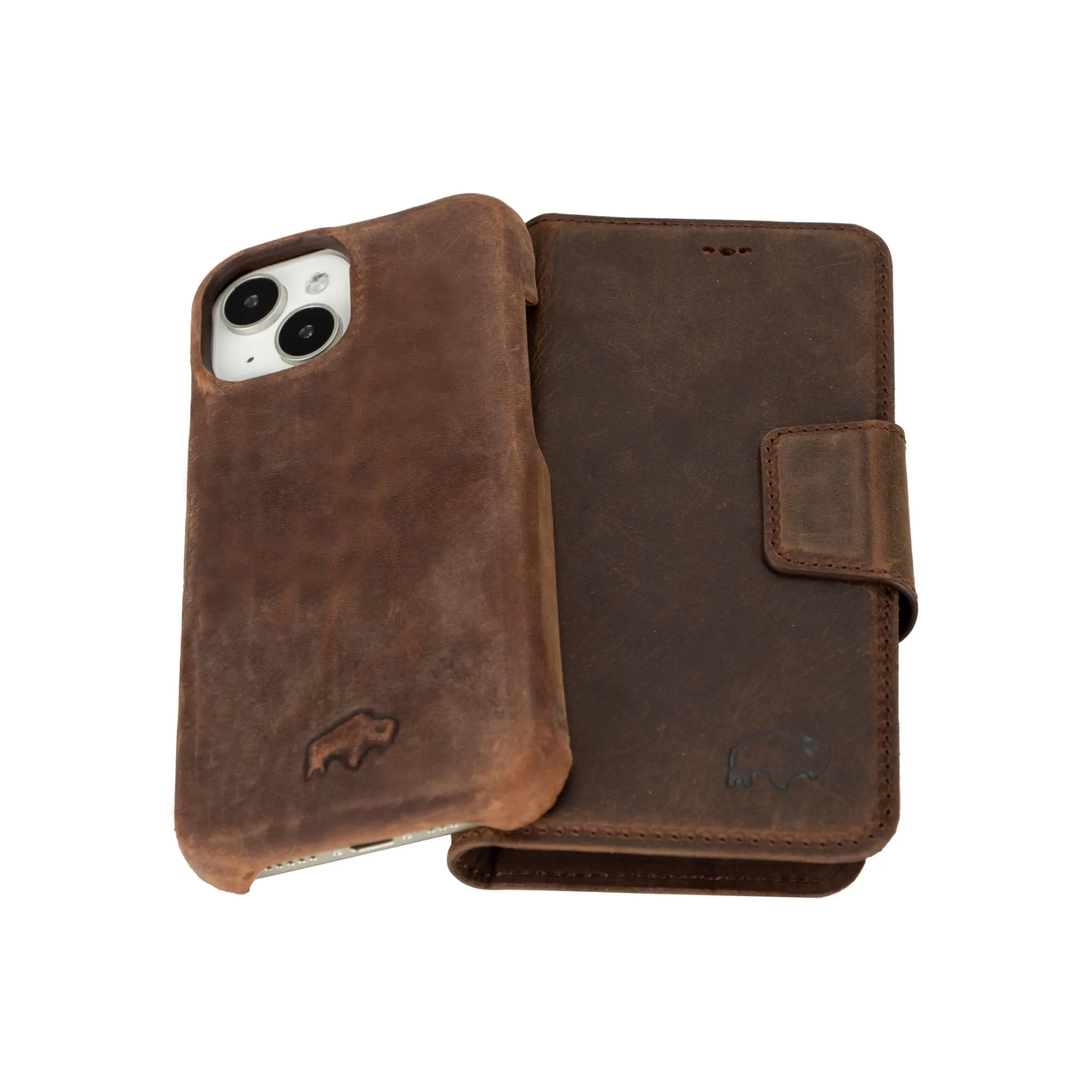 Burkley iPhone 15 Wallet Case, Distressed Coffee