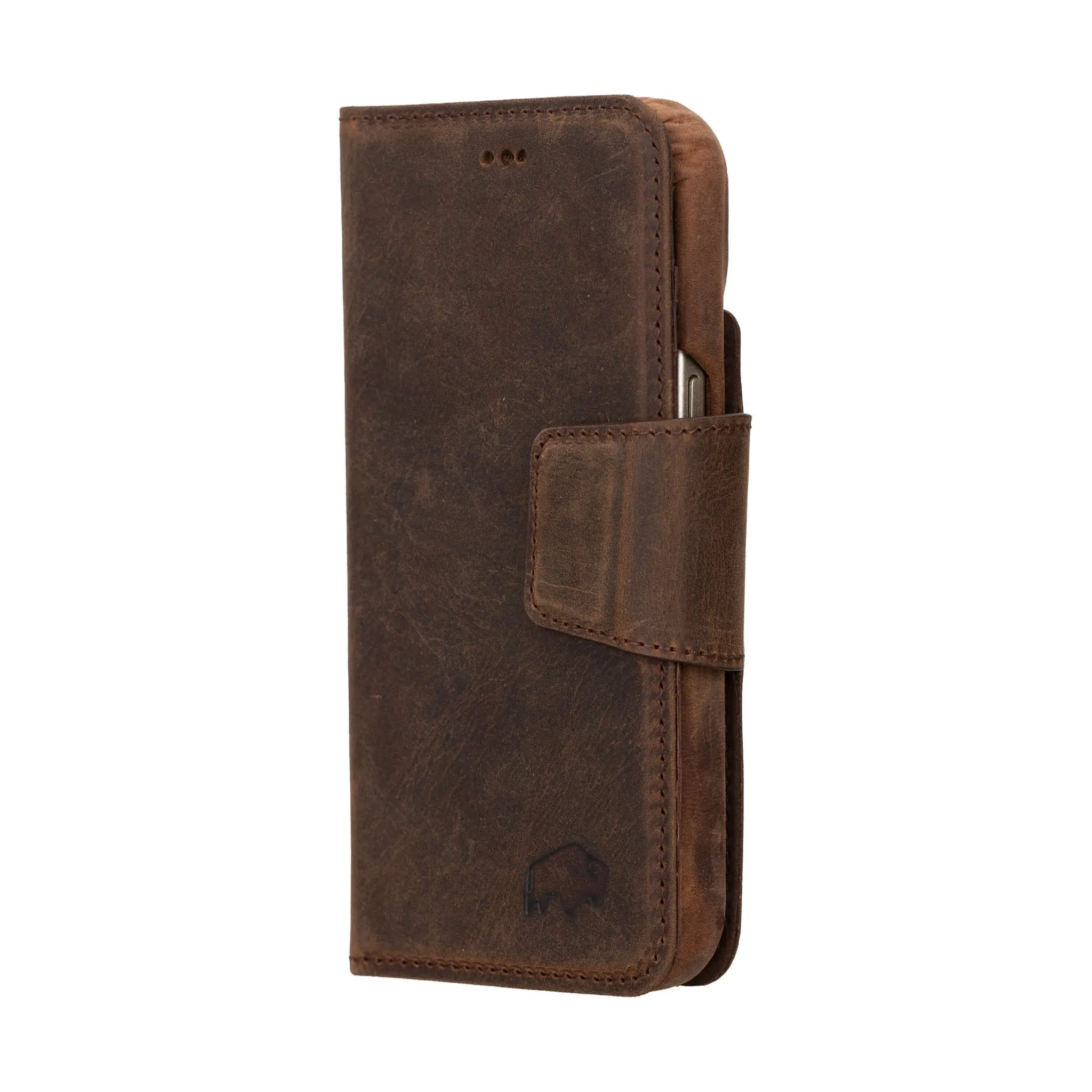 Burkley iPhone 15 Wallet Case, Distressed Coffee