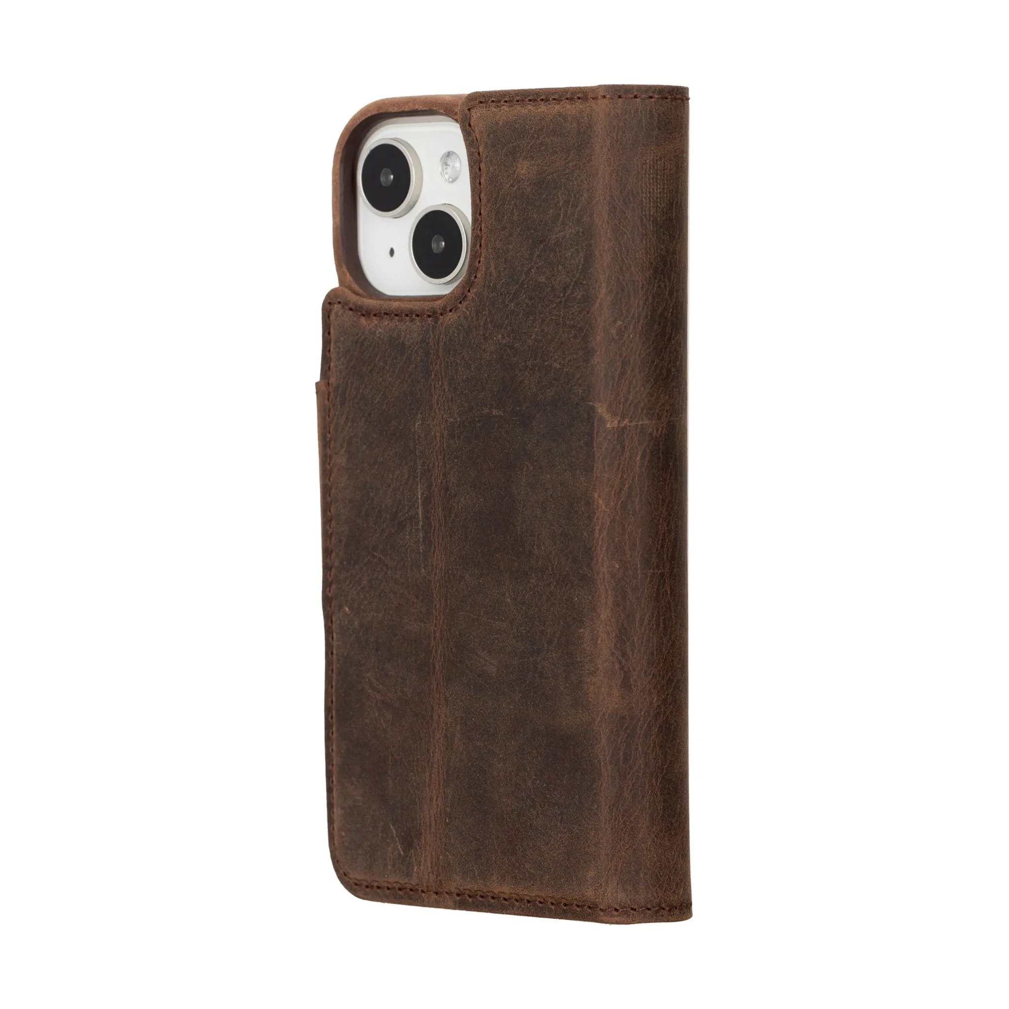 Burkley iPhone 15 Wallet Case, Distressed Coffee