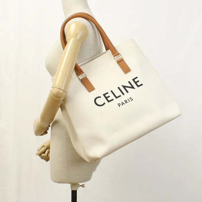 CELINE 192162BNZ.02NT Tote Bag Horizontal hippo canvas, leather white Women