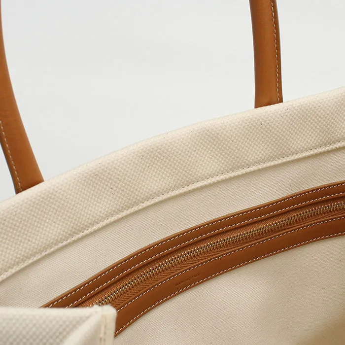 CELINE 192162BNZ.02NT Tote Bag Horizontal hippo canvas, leather white Women