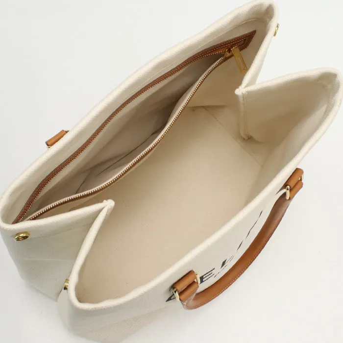 CELINE 192162BNZ.02NT Tote Bag Horizontal hippo canvas, leather white Women