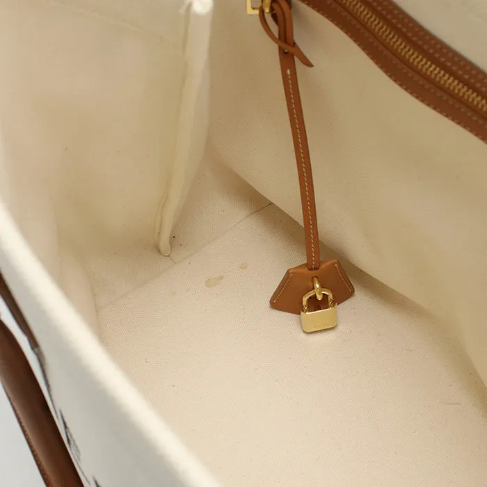 CELINE 192162BNZ.02NT Tote Bag Horizontal hippo canvas, leather white Women