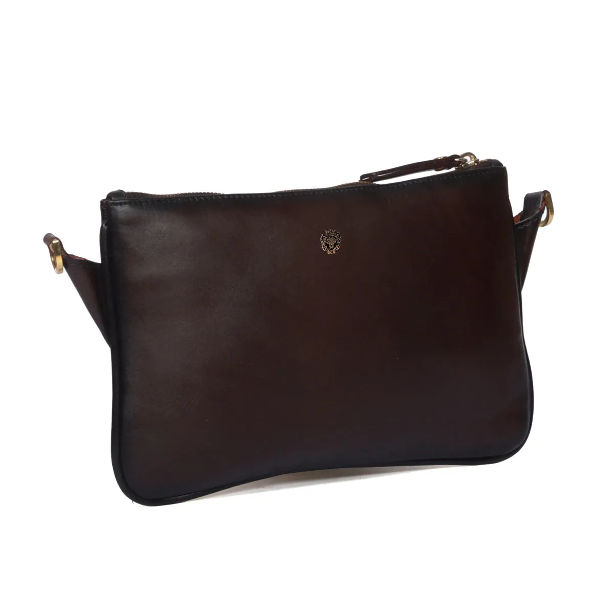 Cross-Body Wallet/Pouch In Dark Brown Leather