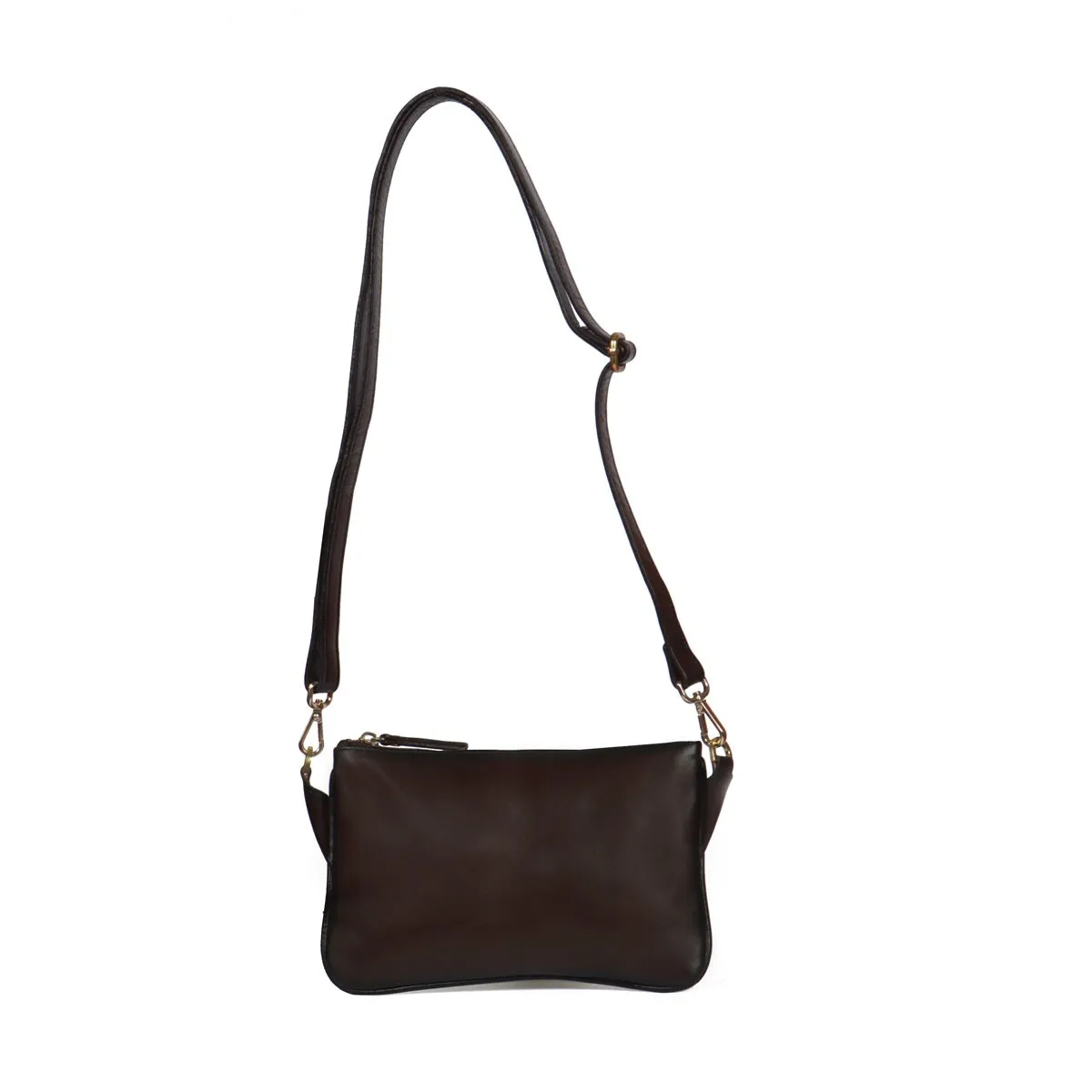 Cross-Body Wallet/Pouch In Dark Brown Leather