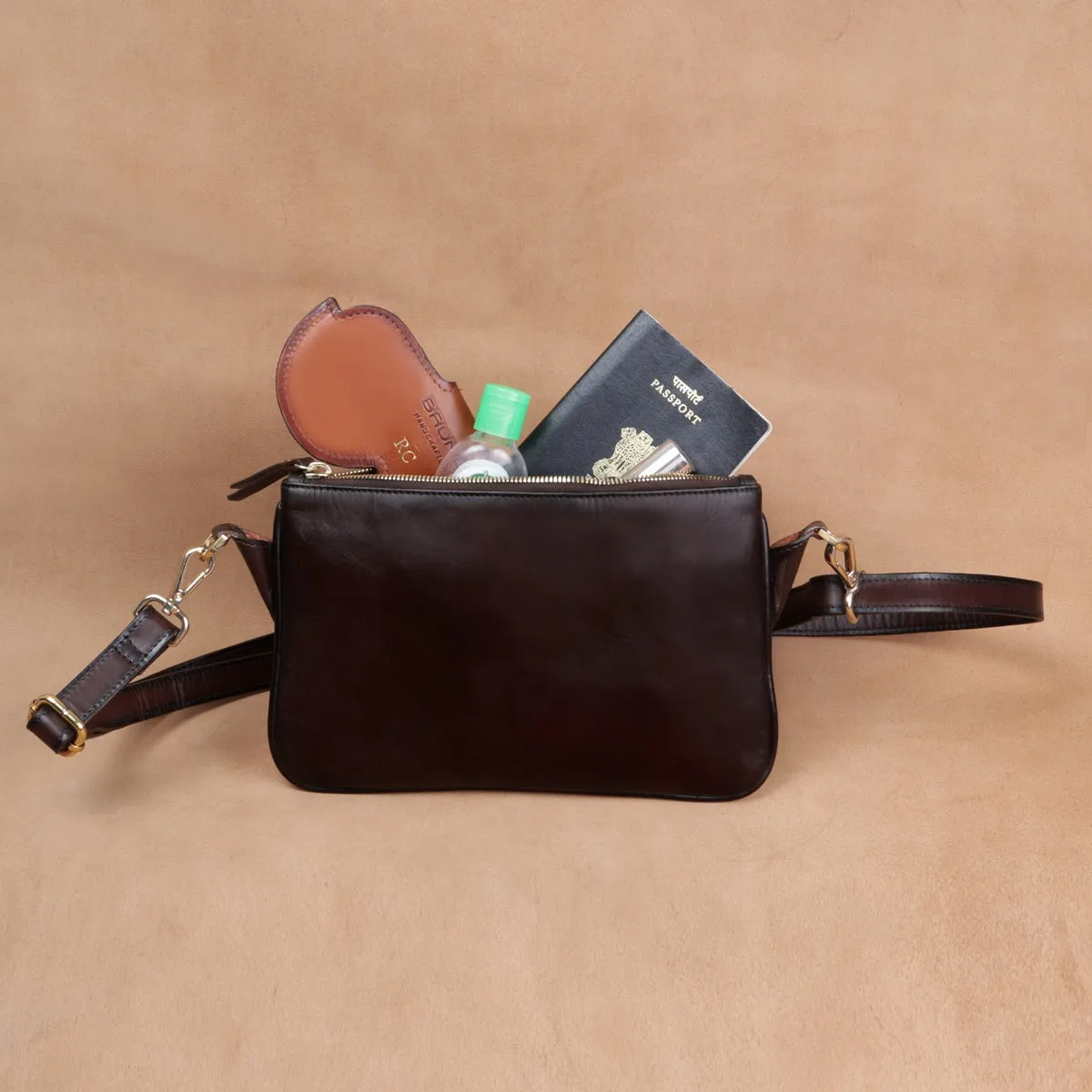 Cross-Body Wallet/Pouch In Dark Brown Leather