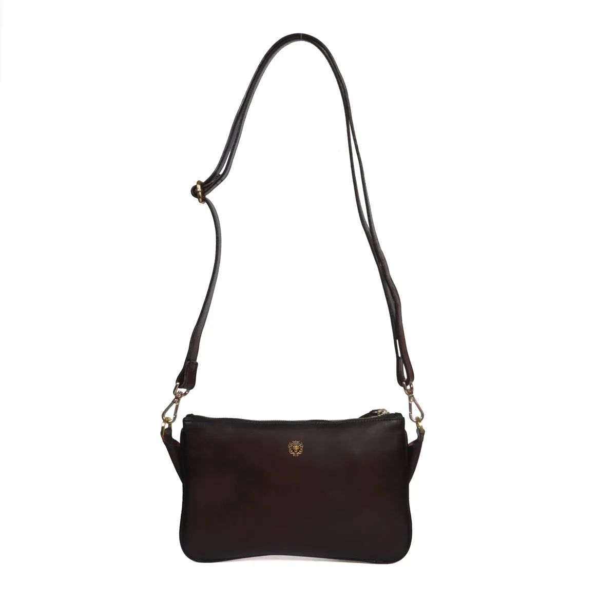 Cross-Body Wallet/Pouch In Dark Brown Leather