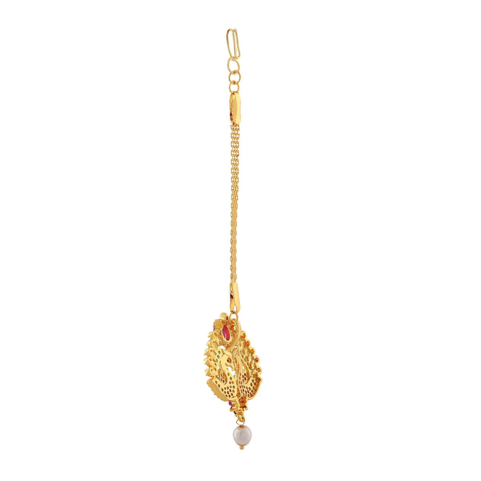Estele Gold Plated CZ Peacock Designer Maang Tikka with Pearl for Women