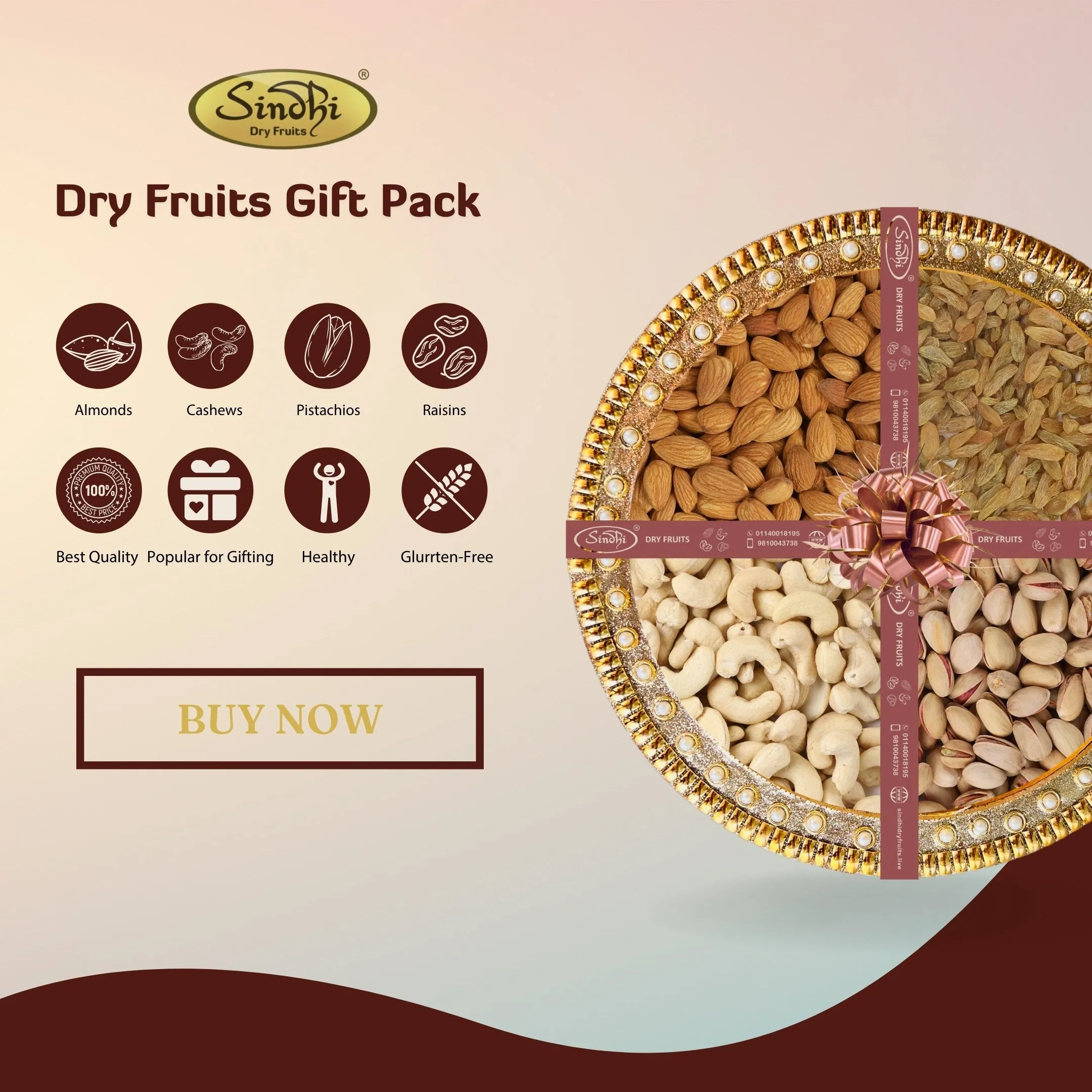 Gift Pack Containing Cashews, Almonds, Pistachios and Raisins