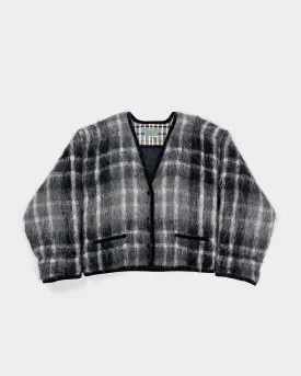 Kenzo Mohair Checkered Grey Cropped Cardigan 2000's
