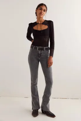 Level Up Slit Slim Flare Jeans - Ridge Grey