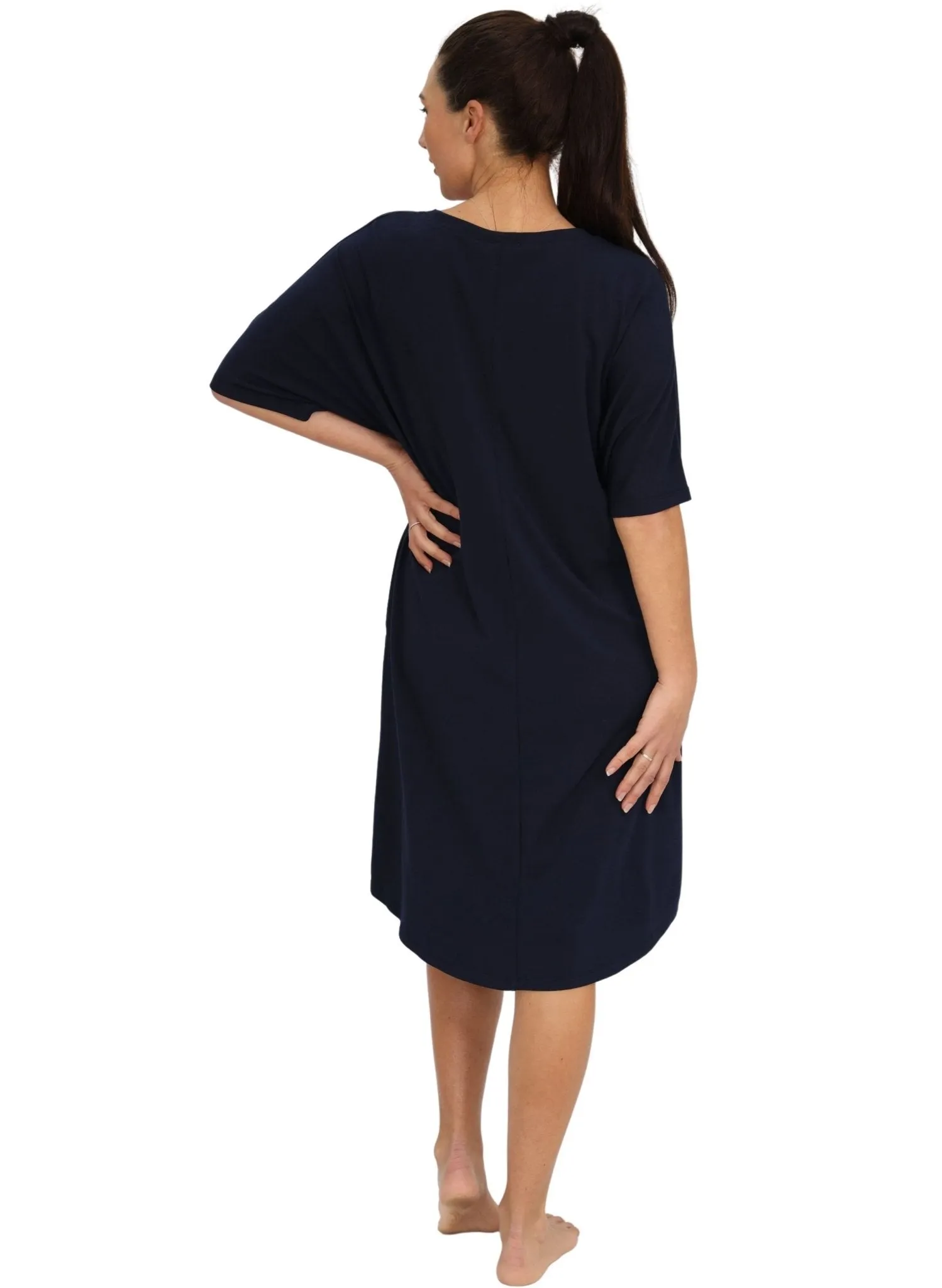 Maternity & Nursing Home Dress   Matching Baby Wrap - Navy