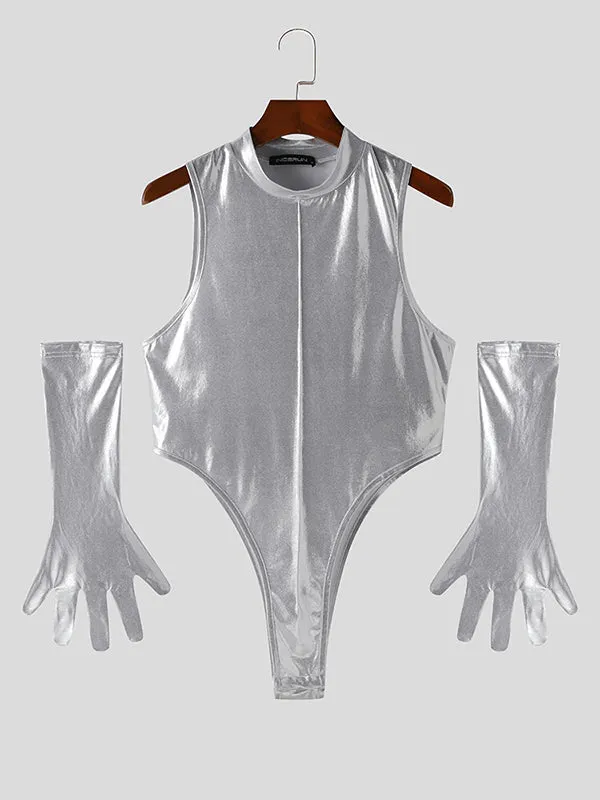 Mens Glitter Sleeveless Bodysuit With Gloves SKUK44484