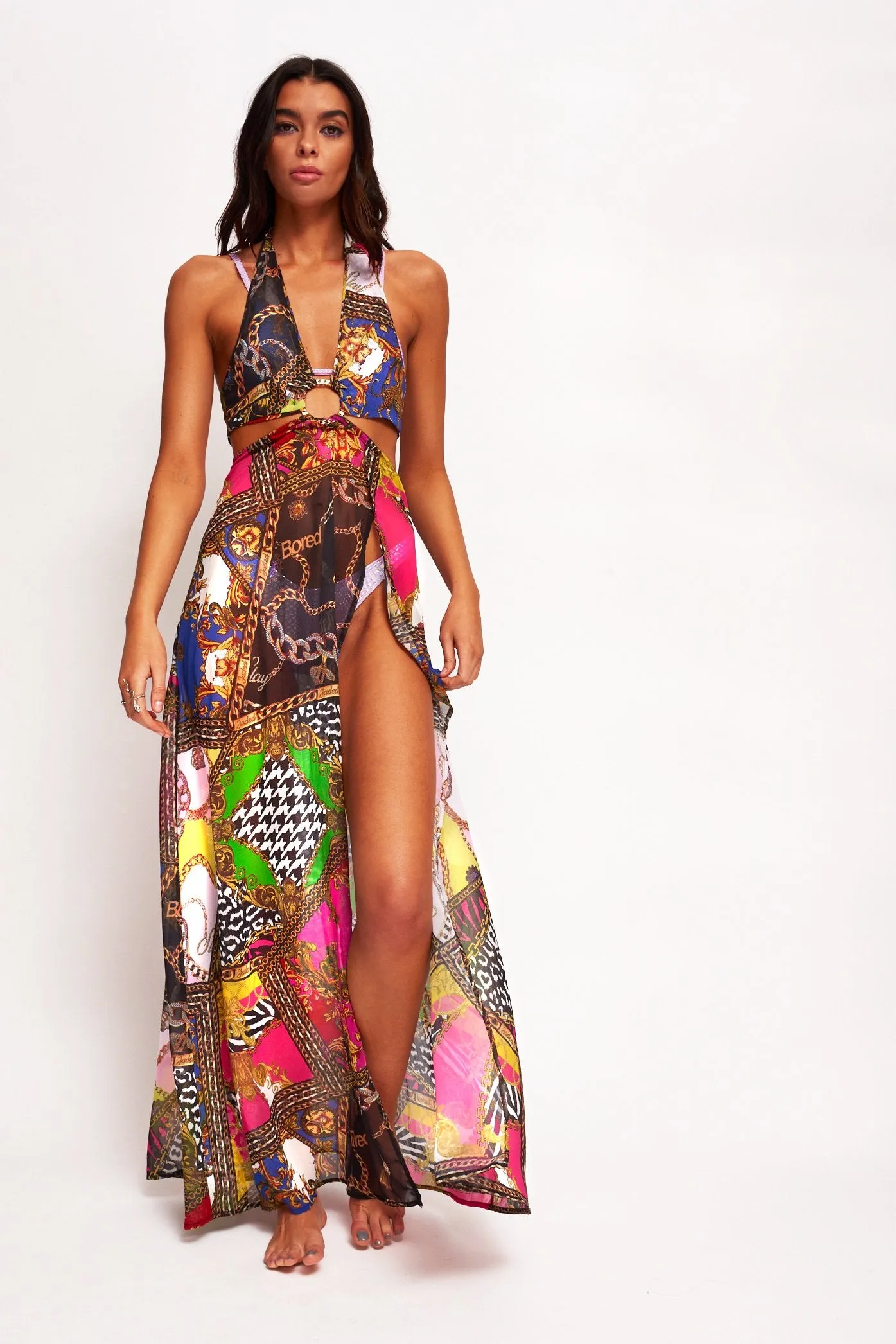 Scarf Clash Print Maxi Beach Dress