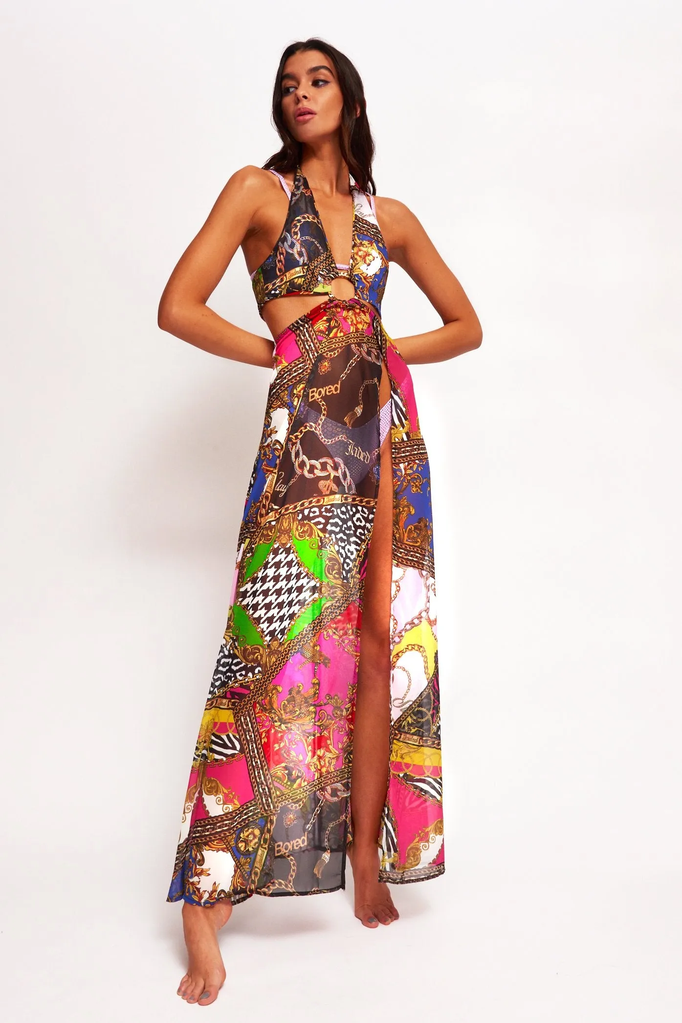 Scarf Clash Print Maxi Beach Dress