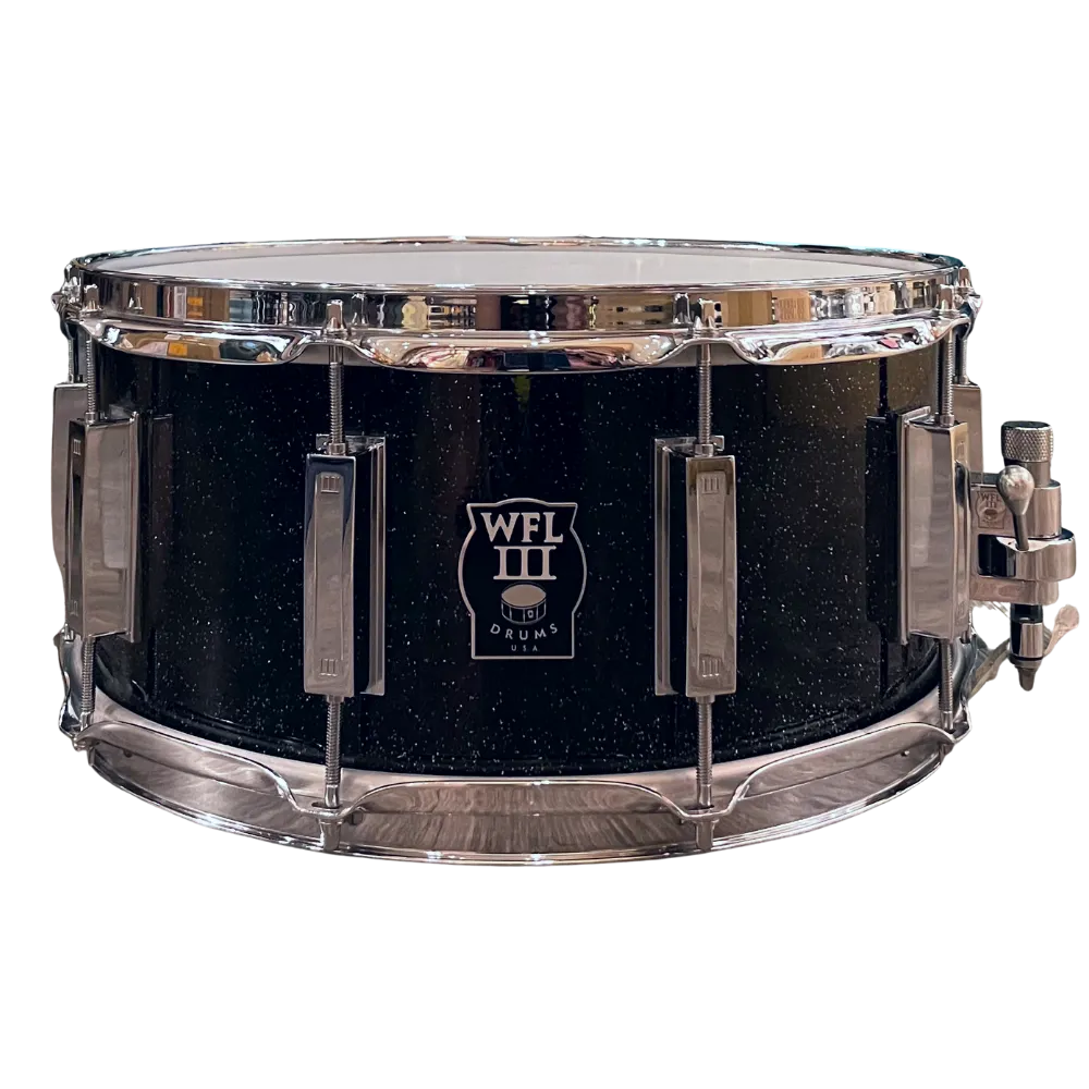 WFL3 Aluminum Snare Drum - Black Sparkle 6.5"x14" Chrome Lugs Trick b1