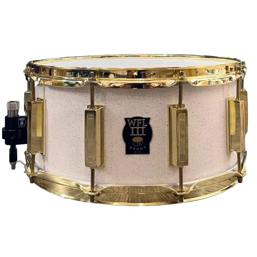 WFL3 Aluminum Snare Drum - White Sparkle 6.5"x14" Brass Lugs Trick b1